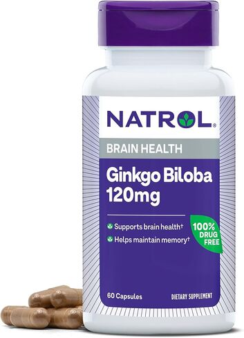 Natrol Brain Health Ginkgo Biloba 120mg ، ملحق غذائي لصحة الدماغ ودعم الذاكرة ، 60 كبسولة ، إمدادات 60 يومًا in Saudi Arabia