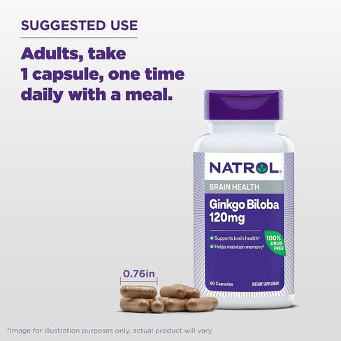 Natrol Brain Health Ginkgo Biloba 120mg ، ملحق غذائي لصحة الدماغ ودعم الذاكرة ، 60 كبسولة ، إمدادات 60 يومًا in Saudi Arabia