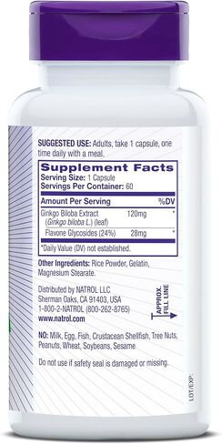 Natrol Brain Health Ginkgo Biloba 120mg ، ملحق غذائي لصحة الدماغ ودعم الذاكرة ، 60 كبسولة ، إمدادات 60 يومًا in Saudi Arabia