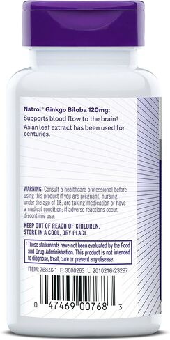 Natrol Brain Health Ginkgo Biloba 120mg ، ملحق غذائي لصحة الدماغ ودعم الذاكرة ، 60 كبسولة ، إمدادات 60 يومًا in Saudi Arabia