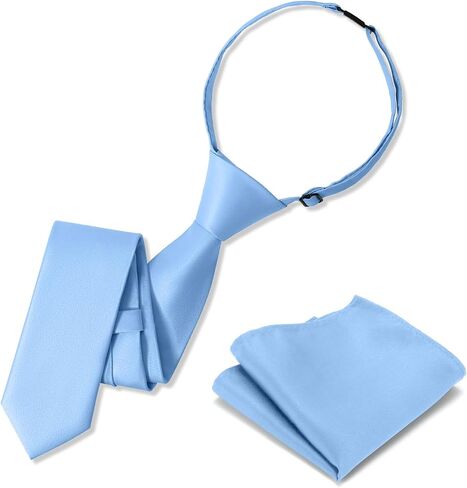 Boys Tie Pocket Square Set Pre-tied Adjustable Kids Solid Color Necktie for Age 8-12 Years with Gift Box in Kuwait