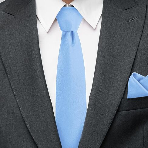 Boys Tie Pocket Square Set Pre-tied Adjustable Kids Solid Color Necktie for Age 8-12 Years with Gift Box in Kuwait