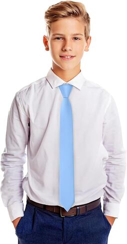 Boys Tie Pocket Square Set Pre-tied Adjustable Kids Solid Color Necktie for Age 8-12 Years with Gift Box in Kuwait