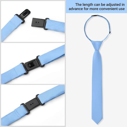 Boys Tie Pocket Square Set Pre-tied Adjustable Kids Solid Color Necktie for Age 8-12 Years with Gift Box in Kuwait