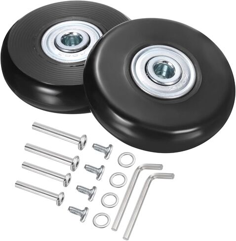 uxcell Luggage Wheels Replacement 87 x 24 mm/3.4" x 0.9" Rubber Swivel Caster Bearing Wheels Repair Kits for Suitcase Inline Outdoor Skate, Black 1Set in Saudi Arabia