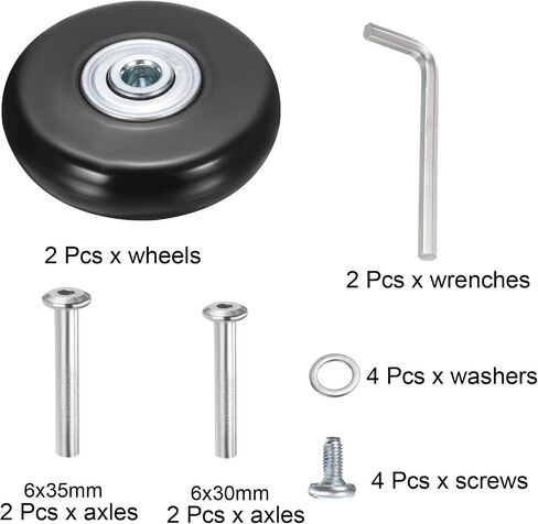 uxcell Luggage Wheels Replacement 87 x 24 mm/3.4" x 0.9" Rubber Swivel Caster Bearing Wheels Repair Kits for Suitcase Inline Outdoor Skate, Black 1Set in Saudi Arabia