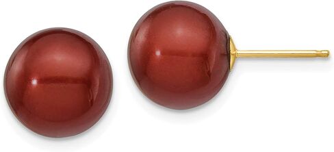 Chocolate Brown Freshwater Cultured Pearl Post Earrings in Real 14k Yellow Gold in Saudi Arabia