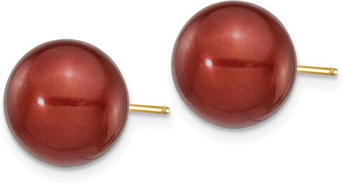 Chocolate Brown Freshwater Cultured Pearl Post Earrings in Real 14k Yellow Gold in Saudi Arabia