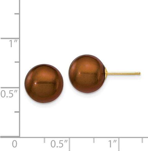 Chocolate Brown Freshwater Cultured Pearl Post Earrings in Real 14k Yellow Gold in Saudi Arabia