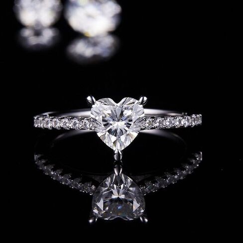 S925 Sterling Silver Fashion Commity Rings مع 1 قيراط على شكل قلب على شكل قلب في D-Color | وضوح قطع VVS1 ممتازة | مجوهرات الماس | هدية سحر لها in Saudi Arabia