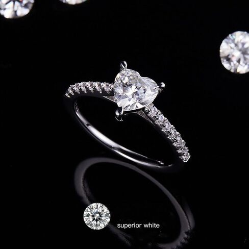 S925 Sterling Silver Fashion Commity Rings مع 1 قيراط على شكل قلب على شكل قلب في D-Color | وضوح قطع VVS1 ممتازة | مجوهرات الماس | هدية سحر لها in Saudi Arabia