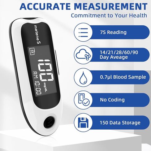 Metene S Blood Glucose Monitor Kit with 50 Glucometer Strips, 50 Lancets, 1 Blood Sugar Monitor, Diabetes Testing Kit with Control Solution, Lancing Device, No Coding, Glucometro Kit Completo TD-4235 in Kuwait