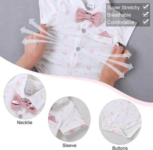 YUEMION Infant Baby Boy Clothes Gentleman Outfits Suits Summer Short Sleeve Bowtie Bodysuit Shirts + Suspender Shorts(Blue,6-9M) in Saudi Arabia
