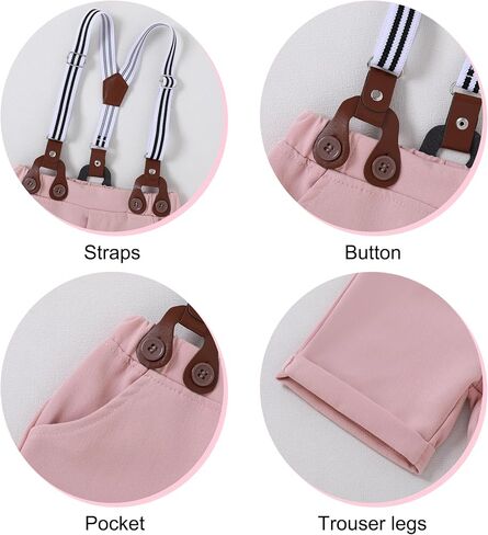 YUEMION Infant Baby Boy Clothes Gentleman Outfits Suits Summer Short Sleeve Bowtie Bodysuit Shirts + Suspender Shorts(Blue,6-9M) in Saudi Arabia