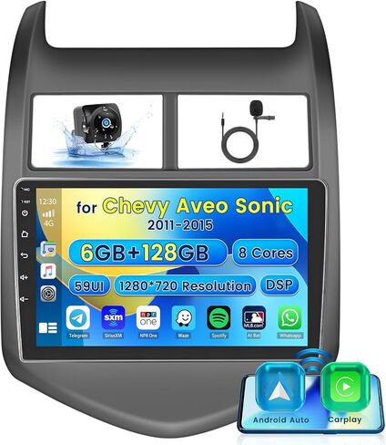 [6G+128G] ستيريو Android جديد من Hikity لسيارة Chevy Aveo Sonic 2011-2015، 9 بوصة 1280x720P HD شاشة لمس لاسلكية Carplay مع كاميرا احتياطية Android Auto WiFi DSP RDS in Saudi Arabia