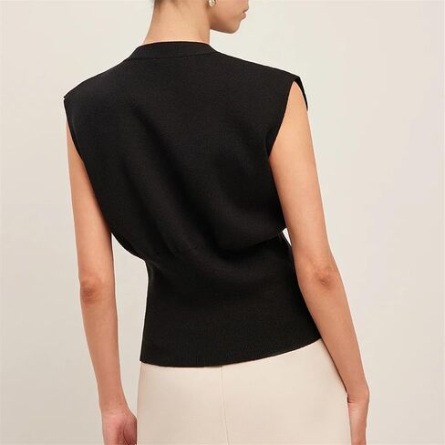 Womens Sleeveless Sweater Vest Deep V Neck Button Down Waist Cinched Knit Trendy Solid Pullover Tank Tops in Saudi Arabia