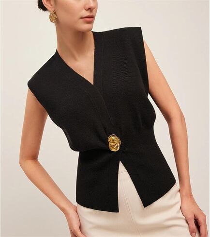 Womens Sleeveless Sweater Vest Deep V Neck Button Down Waist Cinched Knit Trendy Solid Pullover Tank Tops in Saudi Arabia