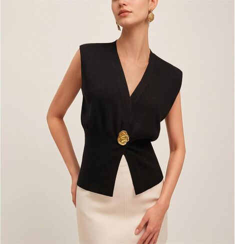 Womens Sleeveless Sweater Vest Deep V Neck Button Down Waist Cinched Knit Trendy Solid Pullover Tank Tops in Saudi Arabia