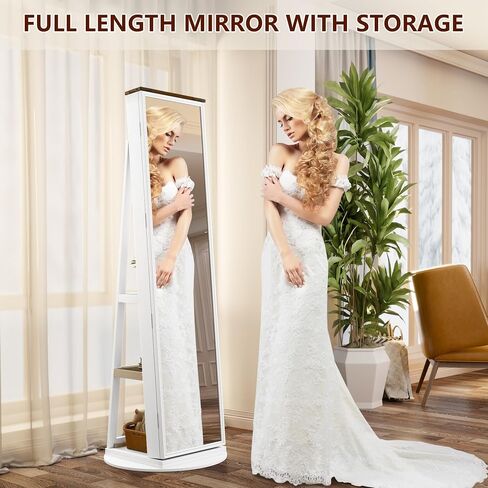 LVSOMT LED Mirror Jewelry Cabinet Standing, 360° Swivel Jewelry Organizers and Storage, Farmhouse Mirror with Jewelry Storage, Lighted Jewelry Armoire with Full Length Mirror (Coal Black) in Kuwait