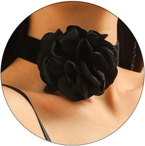 Black Choker Necklace for Women Velvet Big Flower Choker Necklace Camellia Rose Collar Necklaces for Women Spring Summer Flower Jewelry in Saudi Arabia