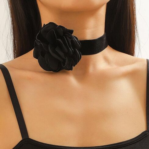 Black Choker Necklace for Women Velvet Big Flower Choker Necklace Camellia Rose Collar Necklaces for Women Spring Summer Flower Jewelry in Saudi Arabia