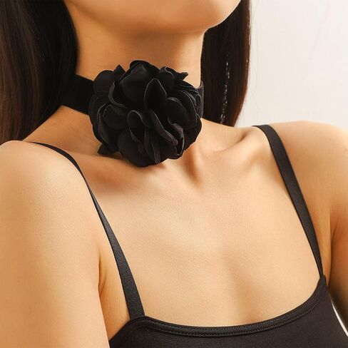 Black Choker Necklace for Women Velvet Big Flower Choker Necklace Camellia Rose Collar Necklaces for Women Spring Summer Flower Jewelry in Saudi Arabia