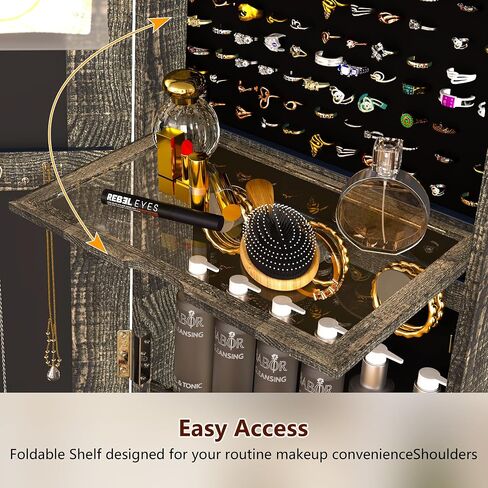 LVSOMT LED Mirror Jewelry Cabinet Standing, 360° Swivel Jewelry Organizers and Storage, Farmhouse Mirror with Jewelry Storage, Lighted Jewelry Armoire with Full Length Mirror (Coal Black) in Kuwait