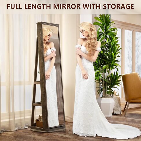 LVSOMT LED Mirror Jewelry Cabinet Standing, 360° Swivel Jewelry Organizers and Storage, Farmhouse Mirror with Jewelry Storage, Lighted Jewelry Armoire with Full Length Mirror (Coal Black) in Kuwait
