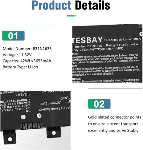 B31N1635 Battery Replacement for ASUS VivoBook Pro 17 A705U A705UA X705U X705UA X705UB X705UF X705UV X705UN X705UQ X705N X705NA X705NC X705M X705MA X705MB F705M F705MA F705NA Pro N705U N705UD in Kuwait