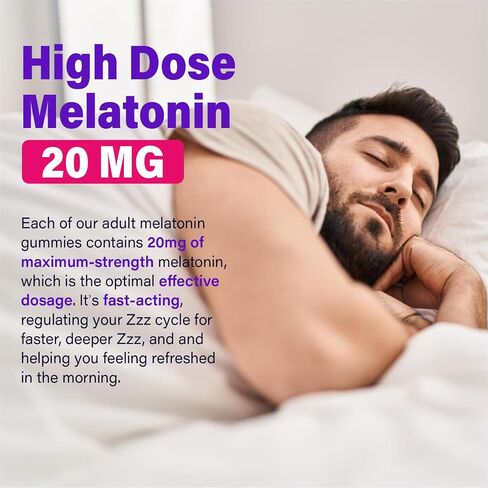 Melatonin Gummies 20mg for Adults - Maximum Strength Melatonin Gummies with L-Theanine, Glycinate Magnesium, Omega-3, MSM, D3 & Zinc - Non-Habit Forming, Vegan, Non GMO, Natural Mixed Berry Flavor in Saudi Arabia