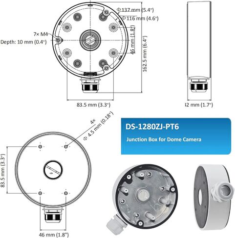 صندوق توصيل DS-1280ZJ-DM46 HIK متوافق مع كاميرا IP ذات القبة الثابتة HIK DS-2CD1143G2-LIU، DS-2CD2143G2-IU، DS-2CD2183G2-IU، DS-2CD2186G2-I، DS-2CD2543G2-IS، DS-2CD2583G2-IS in Kuwait