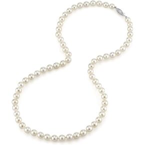 The Pearl Source White Akoya Japanese Pearl Necklace for Women - 14k Gold Pearl Strand Necklace | 18in Long Pearl with Genuine Cultured Pearls, 6.5-7.0mm in Saudi Arabia