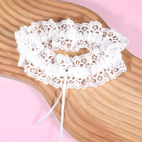 Bewudy Larters for Bride و Lace Wedding Starter و White Lace Garter مرن مع القوس لحفلات حفلة موسيقية لحفلات حفلة موسيقية in Saudi Arabia