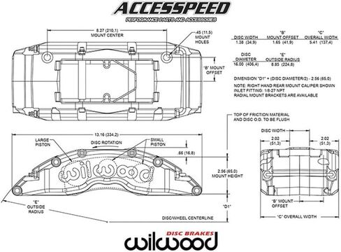 Wilwood 120-14318-FS TC6R CALIPER 1.75 & 1.38 و 1.38 "Pistons ، 1.38" DISC in Saudi Arabia