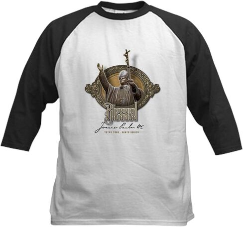 Cafepress المباركة John Paul II Kids Baseball Jersey Kids Cotton Baseball Jersey ، 3/4 Raglan Sleeve Shirt in Kuwait