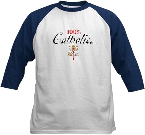 Cafepress 100 ٪ كاثوليكي للأطفال جيرسي جيرسي كوتون بيسبول جيرسي ، 3/4 قميص راجلان in Kuwait