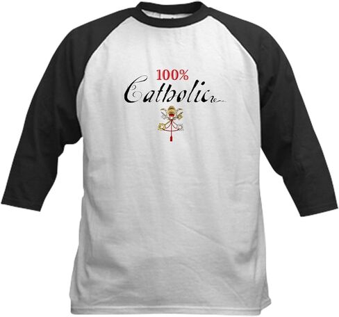Cafepress 100 ٪ كاثوليكي للأطفال جيرسي جيرسي كوتون بيسبول جيرسي ، 3/4 قميص راجلان in Kuwait