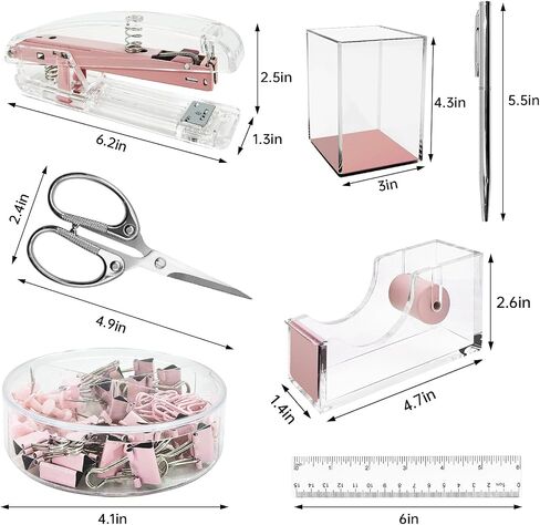 Gold Desk Organizers and Accessories Office Supplies, 10Pcs Set for Office with Stapler, Tape Dispenser, Pens, Pen Holder, Phone Holder, Tape, Ruler, 1 Box Staple, Scissors and 1 Box of Clip in Kuwait