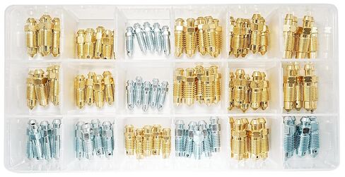 90 PCS 18 Types Brake Valve Screw Assortment, Brake Caliper & Wheel Cylinder Bleeder Screw, Standard SAE & Metric Bleeding Screws Bleed Kit Replace 30300 in Kuwait