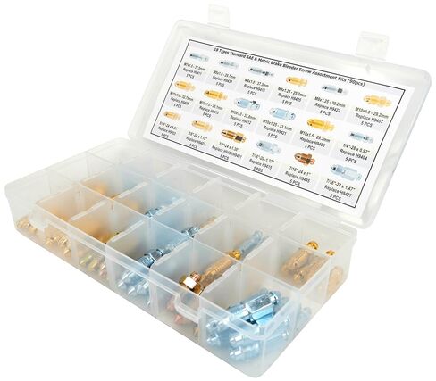 90 PCS 18 Types Brake Valve Screw Assortment, Brake Caliper & Wheel Cylinder Bleeder Screw, Standard SAE & Metric Bleeding Screws Bleed Kit Replace 30300 in Kuwait