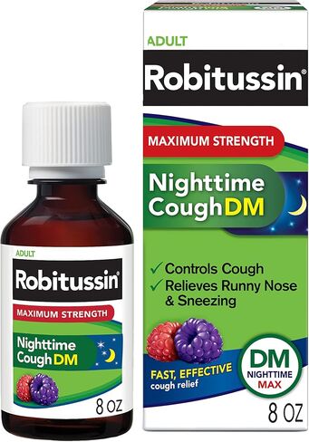 Robitussin Maximum Strength Nighttime Cough DM Max, Adult Formula, Berry Flavor - 8 Fl Oz Bottle in Kuwait