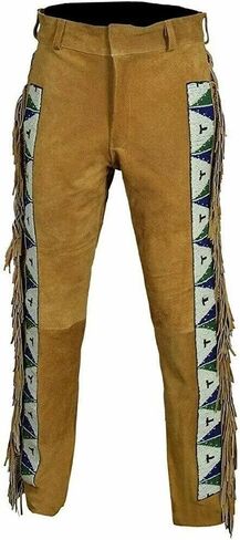 Western Suede Genuine Leather Pant Men Native American Buckskin Fringe Cowboy Pants Reenactment Mountain Trouser in Saudi Arabia