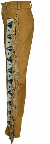 Western Suede Genuine Leather Pant Men Native American Buckskin Fringe Cowboy Pants Reenactment Mountain Trouser in Saudi Arabia
