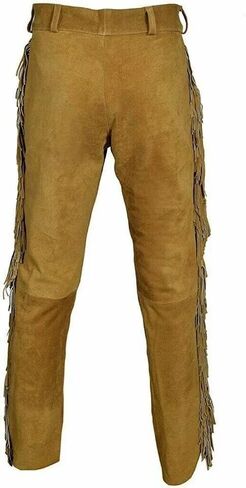 Western Suede Genuine Leather Pant Men Native American Buckskin Fringe Cowboy Pants Reenactment Mountain Trouser in Saudi Arabia