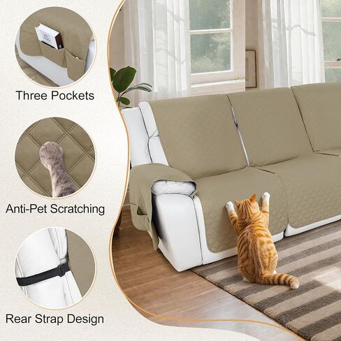 HDCAXKJ 100% Waterproof Reclining Sectional Couch Covers L Shape Recliner Sofa Cover Washable Quilted Soft Pet Dog Corner Recliner Slipcovers with Pockets (5 Seat and 1 Middle Console, Charcoal Gray) in Kuwait
