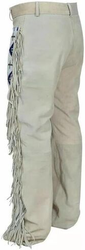 Western Suede Genuine Leather Pant Men Native American Buckskin Fringe Cowboy Pants Reenactment Mountain Trouser in Saudi Arabia