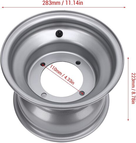 18X9.50-8 ATV Wheel Rim, Aluminum Alloy 8 Inch Wheel Hub, Wheel Rim Hub for most four wheel ATV, go karts, carts, Silver (Four Hole (Hole Spacing: 110mm / 4.33in) in Saudi Arabia