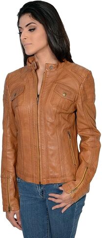 Milwaukee Leather SFL2805 Women's Black Quilted Mandarin Collar Fashion Casual Motorcycle Leather Jacket in Saudi Arabia