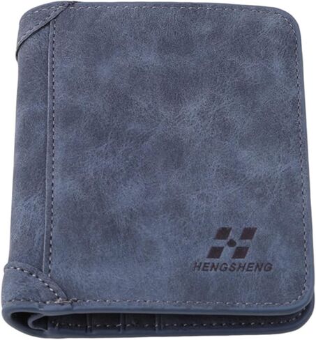 Men's Short PU Leather Wallet Retro Tri-fold Multi-card Money Clip,Vertical Blue in Saudi Arabia