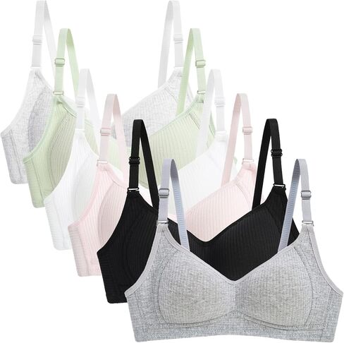 Happy Cherry Teens Training Bras for Girl Adjustable Cotton Bra with Padded Soft Lightly Wireless Training Bra Pack of 6 in Saudi Arabia